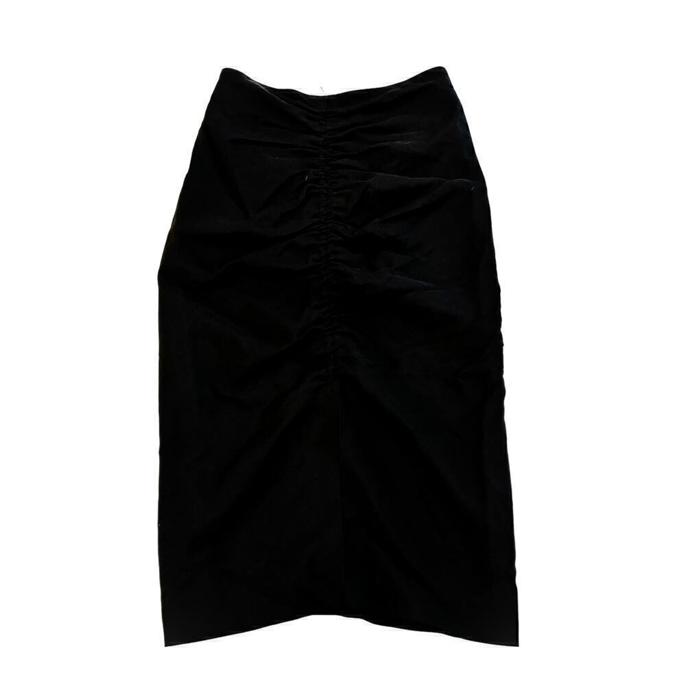 Massimo Dutti Black Rouched Front Pencil Skirt Size 4 NWT